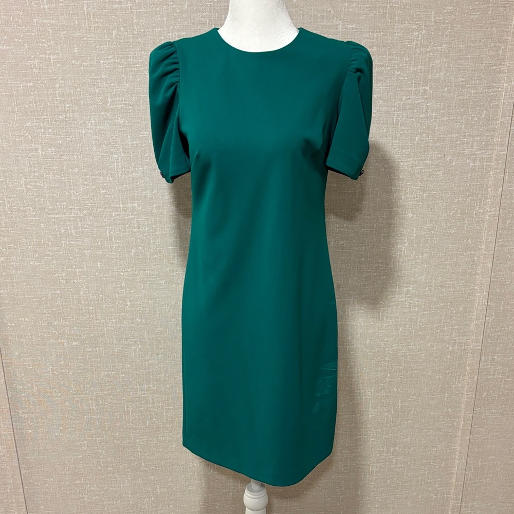 Calvin Klein Emerald Green Puff-Sleeve Shift Dress